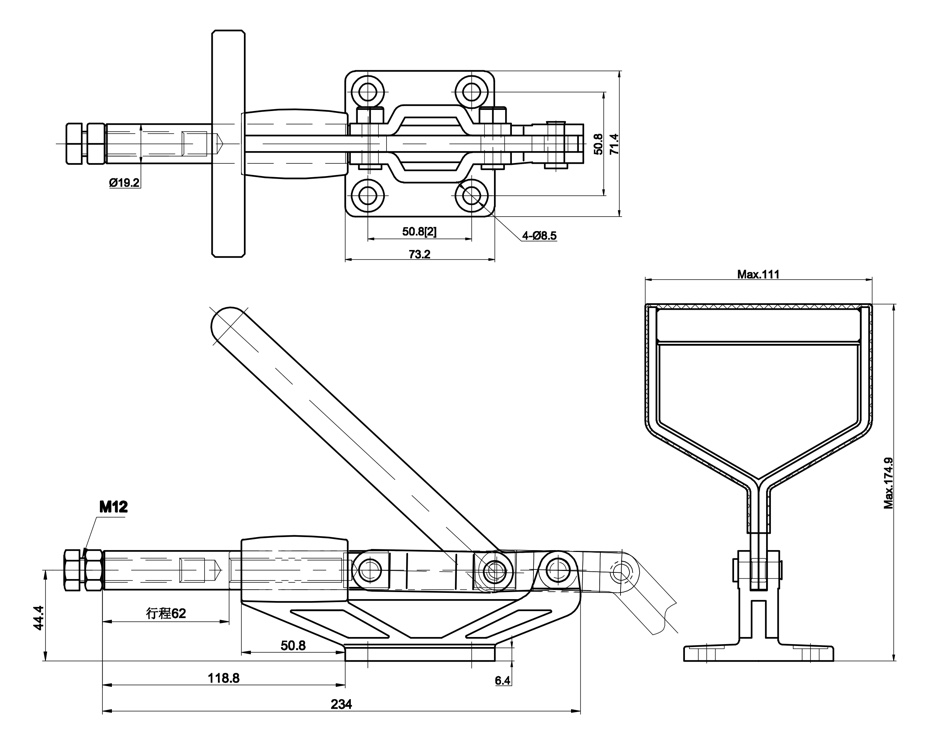 DST-304-HMY Technische Zeichnung Schubstangenspanner