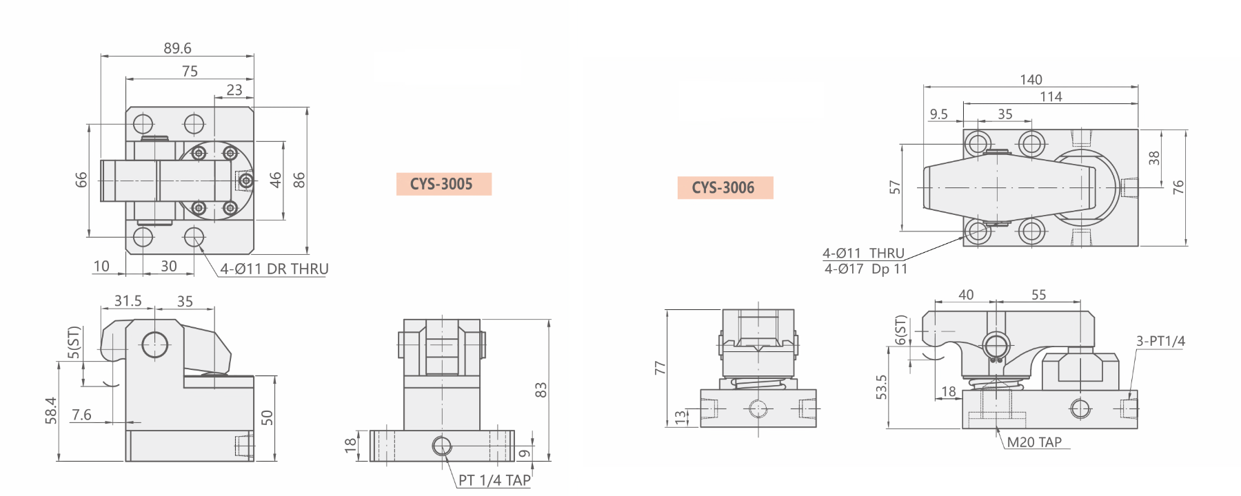 CYS Technische Zeichnung Hydraulischer Hebelspanner für Spritzguss