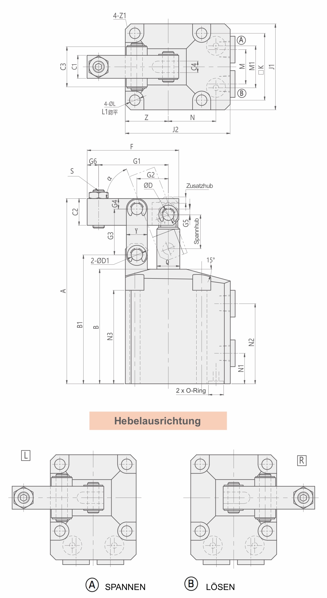 HBLU Zeichnung Drawing Hydraulischer Hebelspanner