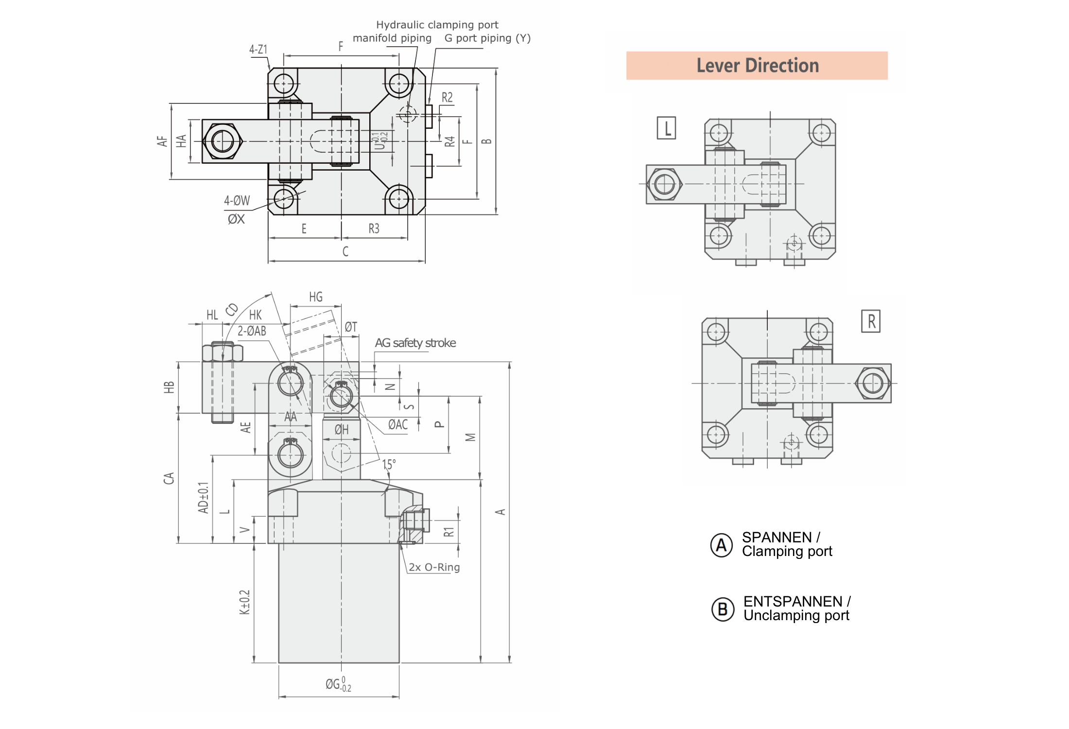 HLCT Hydraulischer Hebelspanner Technische Zeichnung