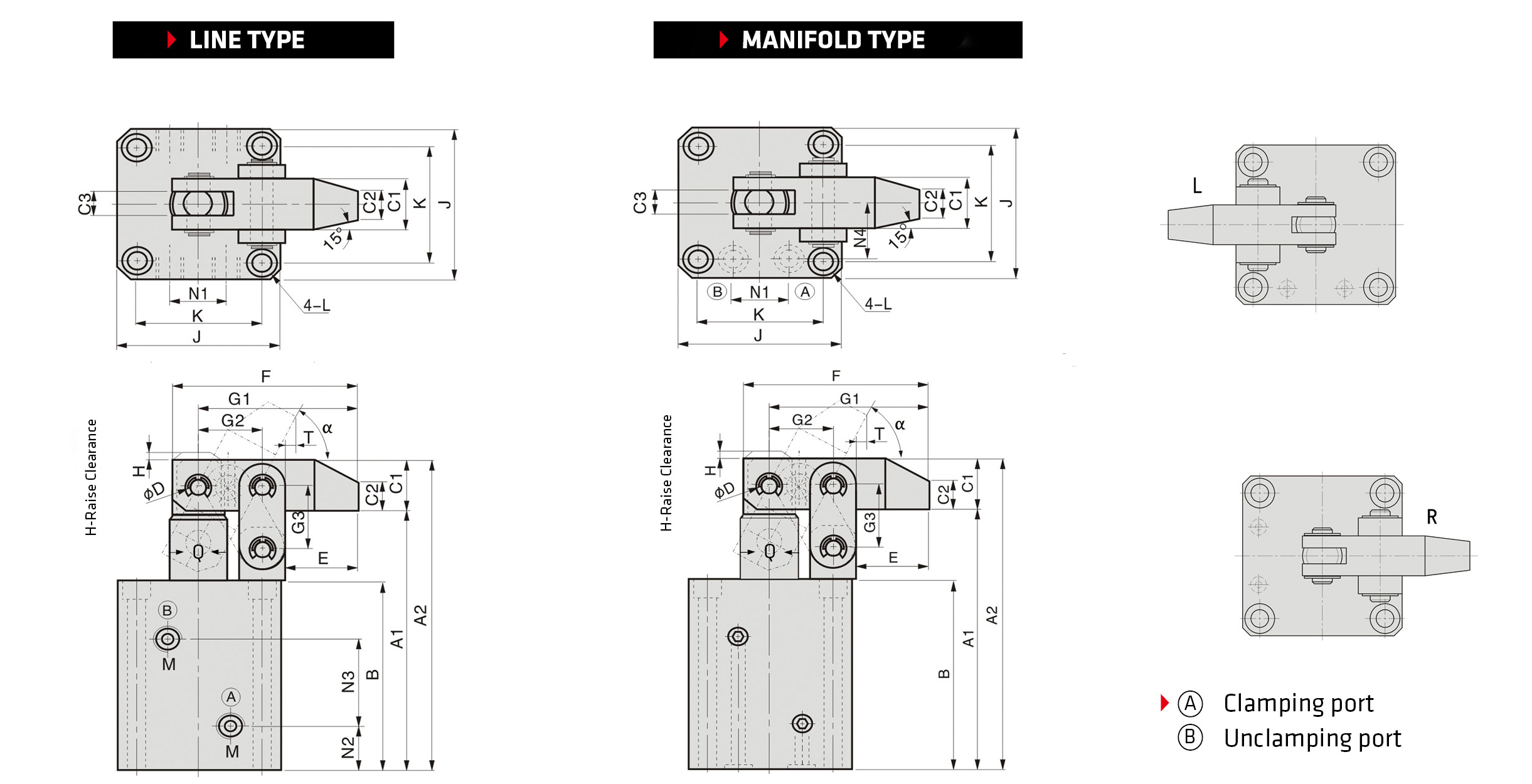 HLC Hydraulic Link Clamp Line and Manifold Type Technical Drawing