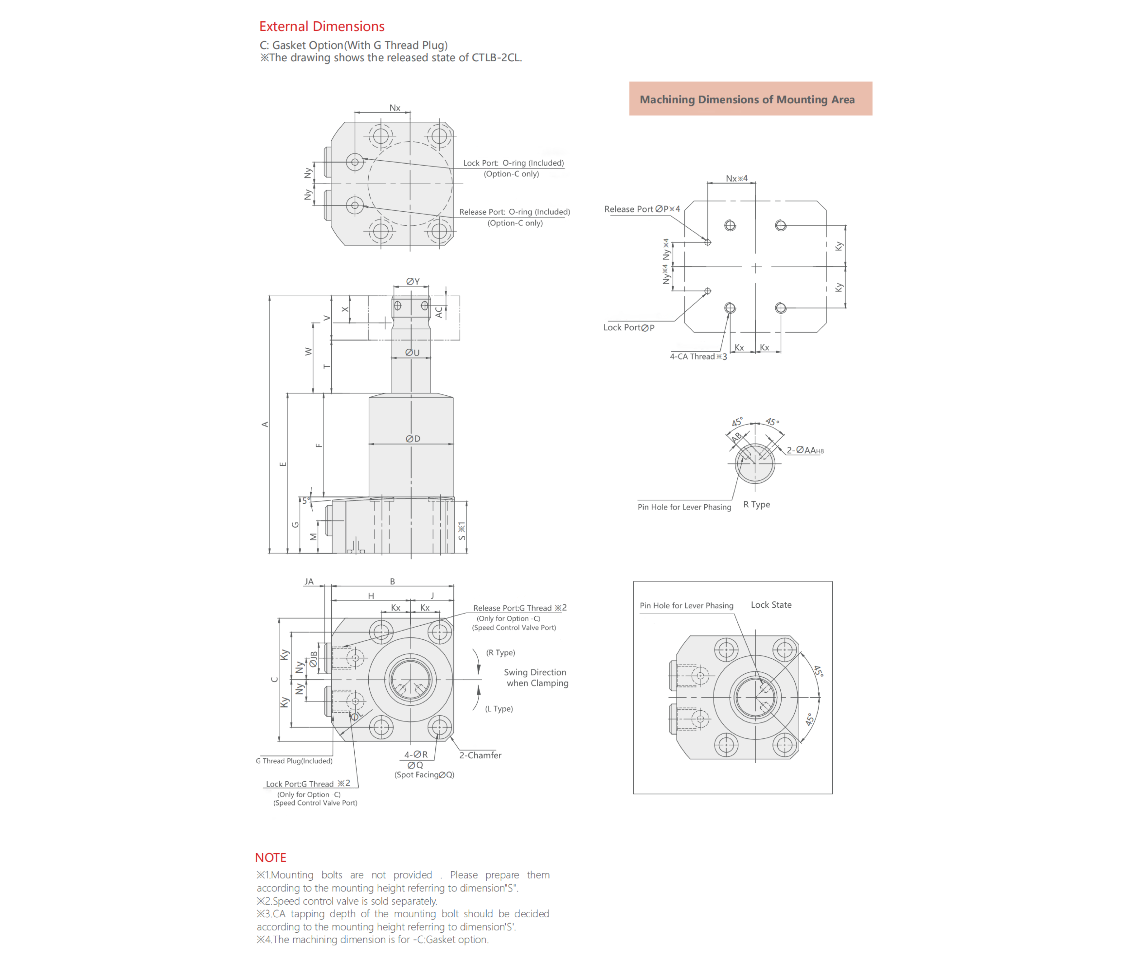 CTLB Hydraulischer Hochdruck-Schwenkspanner technische Zeichnung