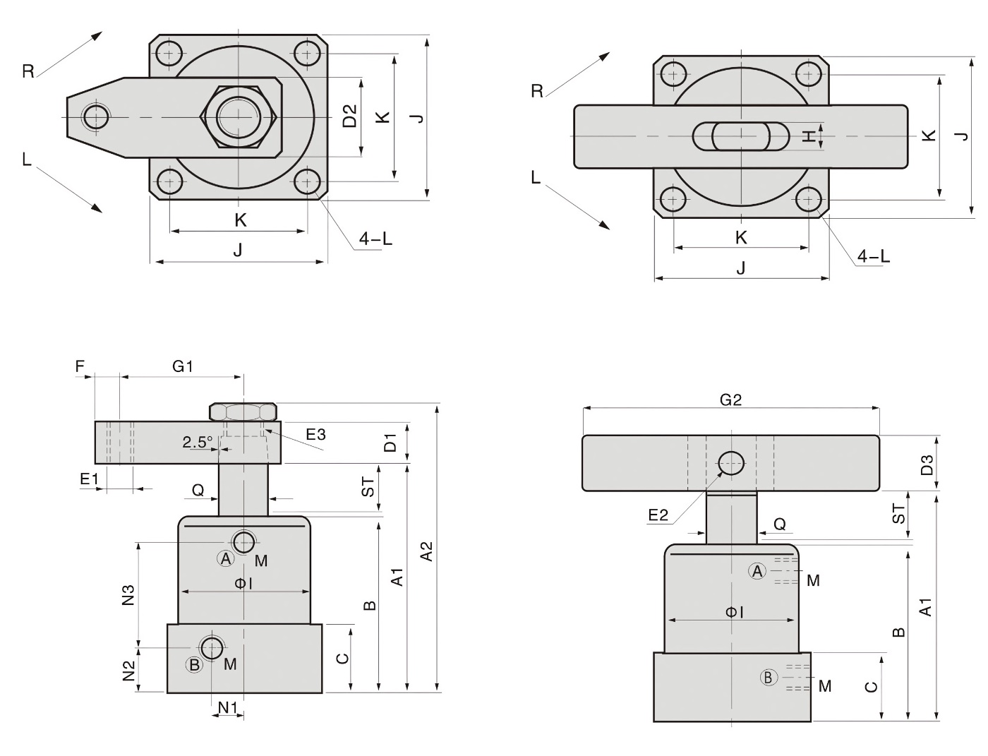 HSC Technical Drawing Hydraulic Swing Clamp Line Type