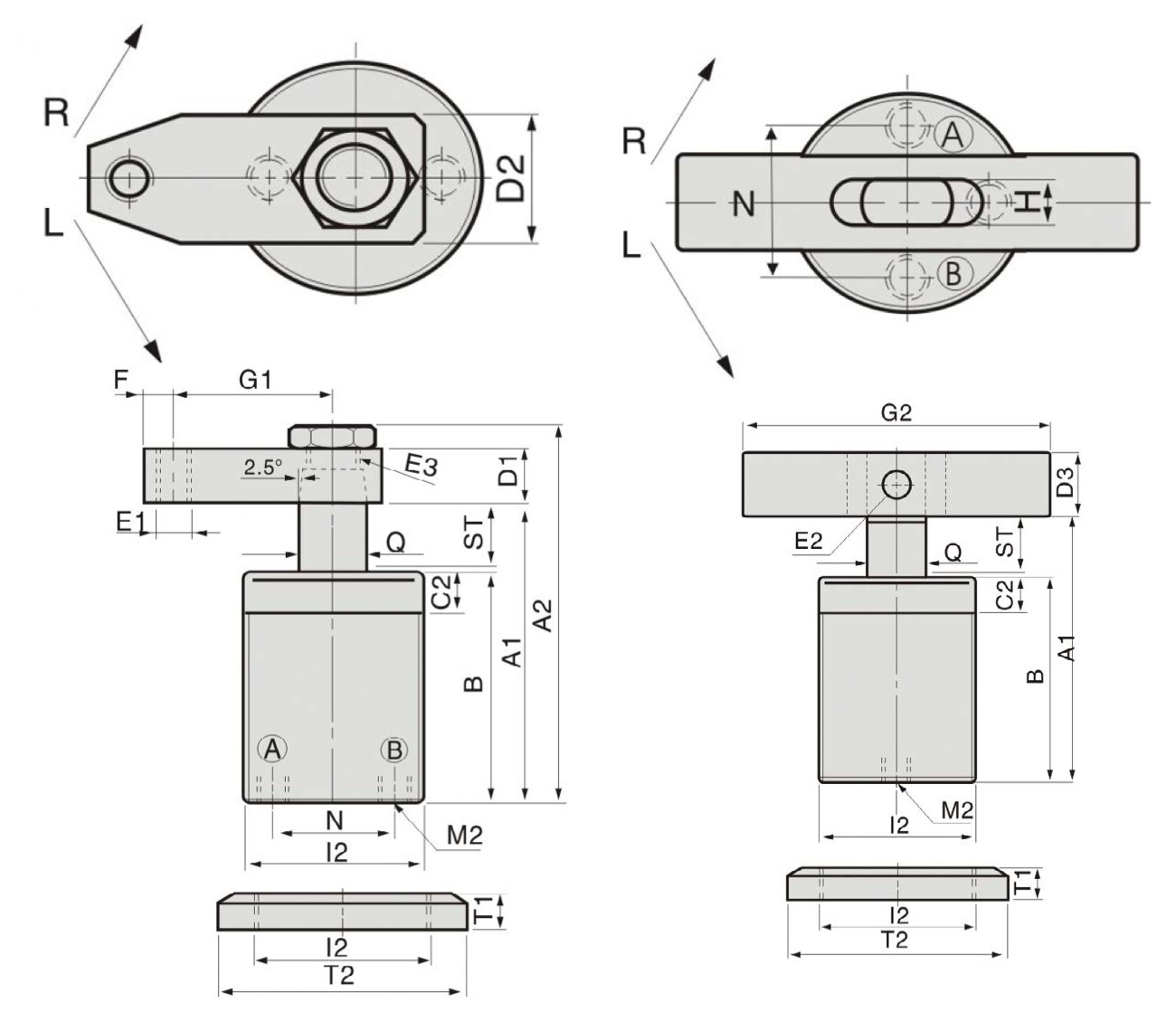 HSC Technische Zeichung Einschraubversion Hdyraulischer Schwenkspanner