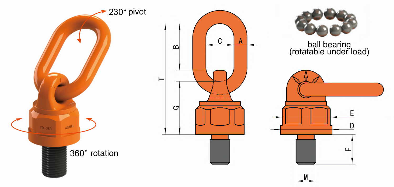 YD-083 Technical Drawing Swivel hoist ring - Swivel ring bolt