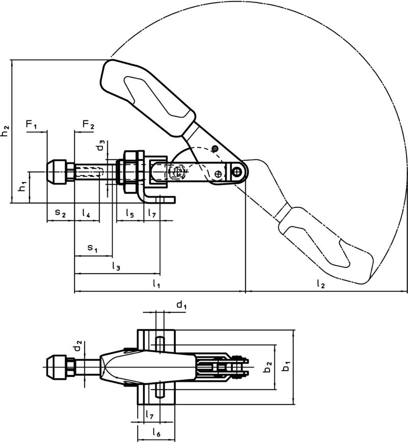 Technische Zeichnung Schubstangenspanner mit Winkelfuss