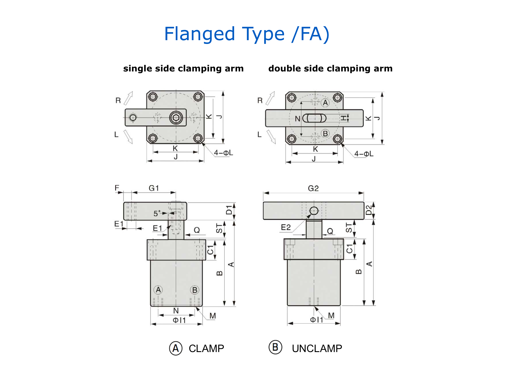 ASC Technical Drawing pneumatic swing clamp flanged type