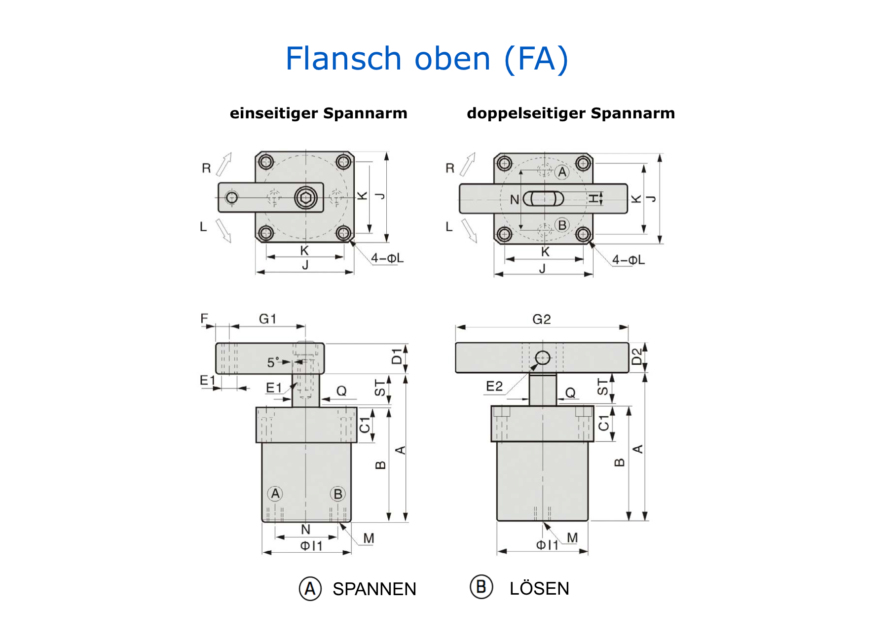 ASC-FA Technische Zeichnung Pneumatischer Schwenkspanner Flansch oben Oberflansch