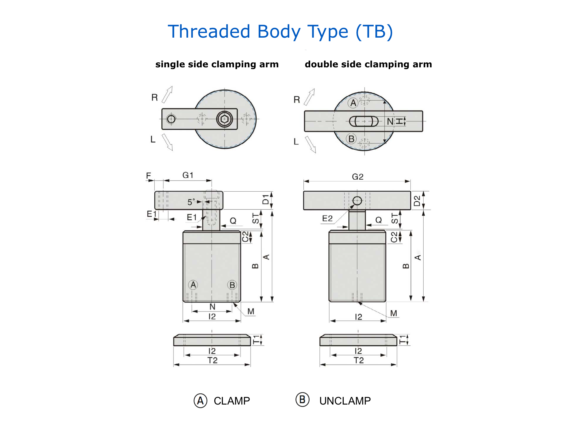ASC-TB Technical Drawing pneumatic swing clamp threaded body type