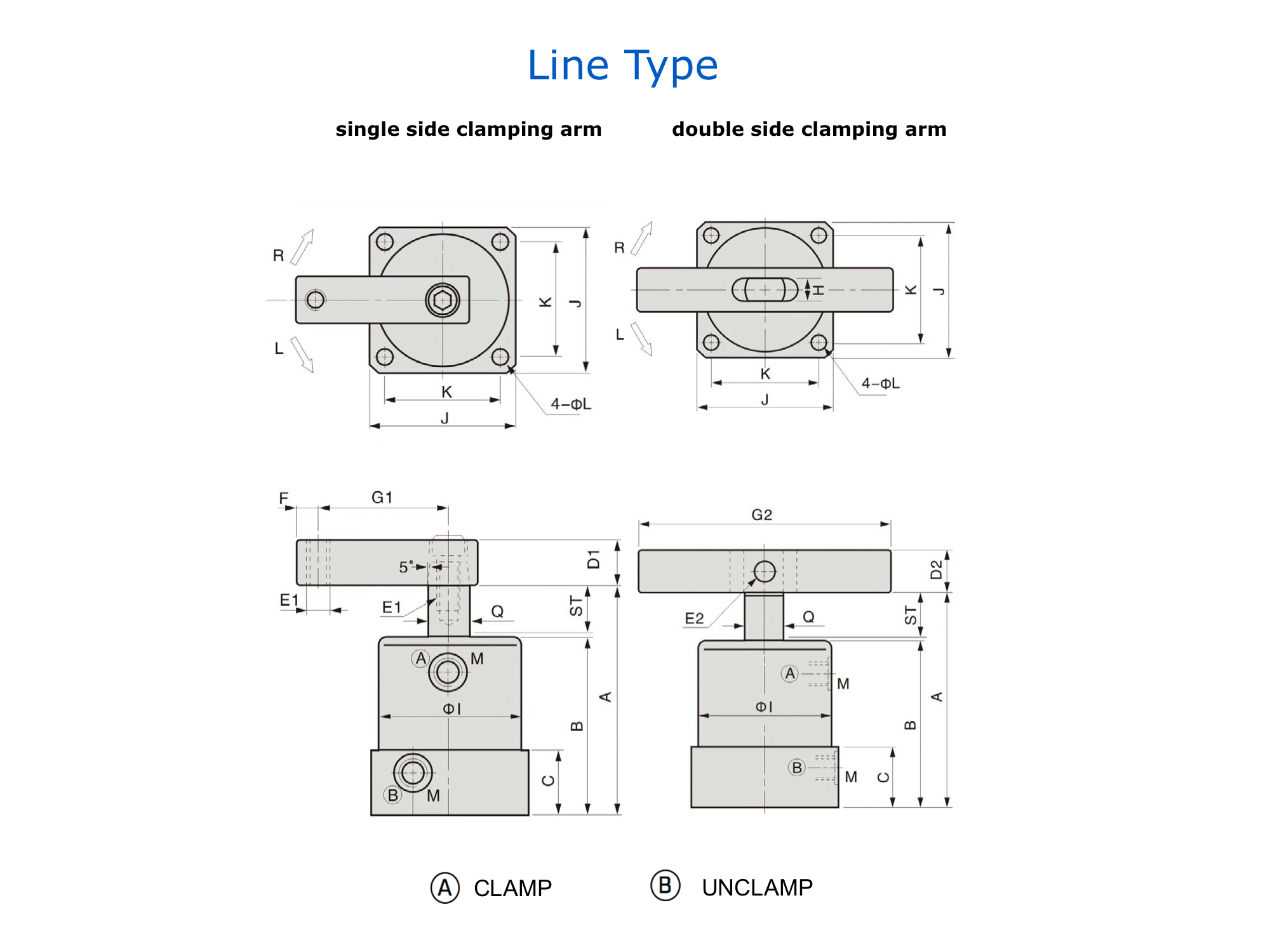 ASC Technical Drawing Pneumatic Swing Clamp Line type