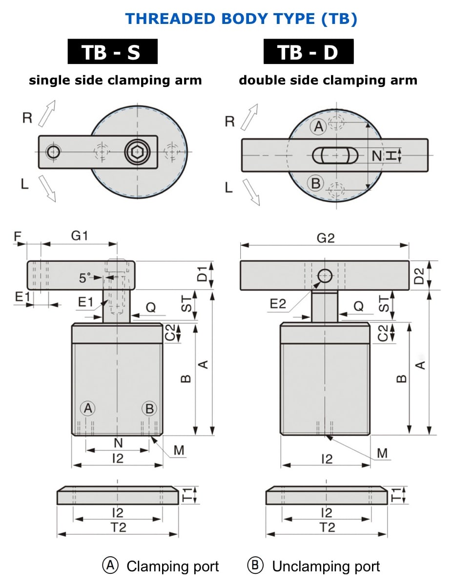 ASC Technical Drawing pneumatic swing clamp threaded type