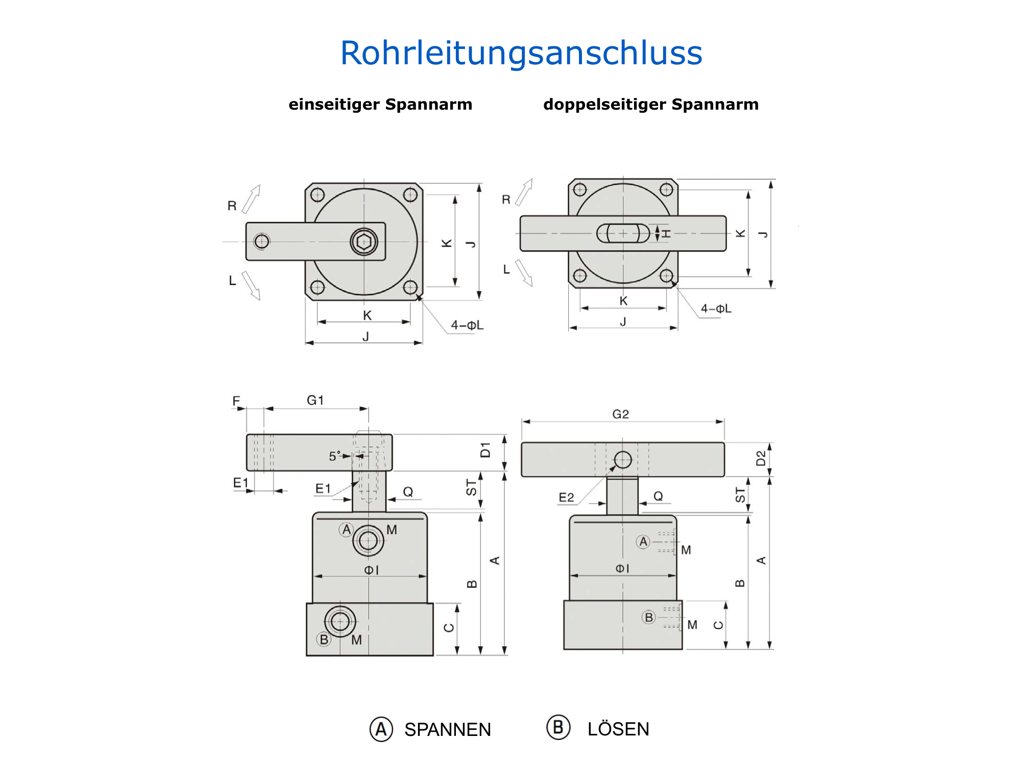 ASC Technische Zeichnung Pneumatischer Schwenkspanner Rohrleitungsanschluss