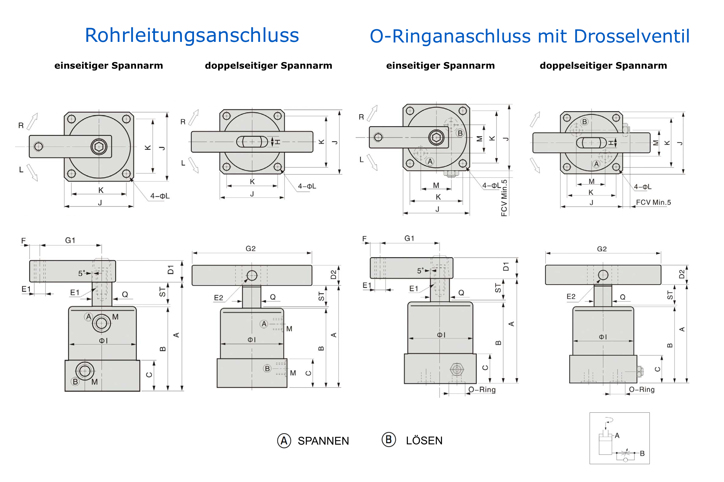 ASC Technische Zeichnung Pneumatischer Schwenkspanner Rohrleitungsanschluss