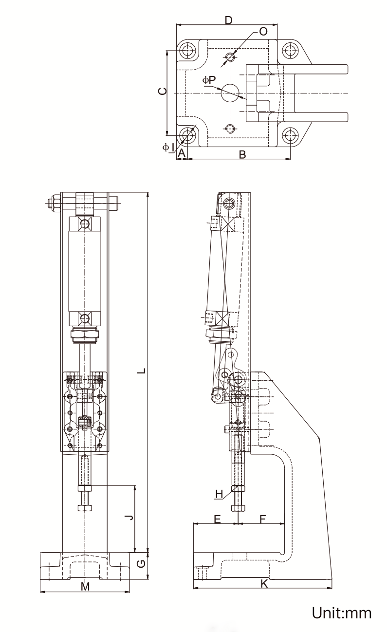 DST-30600-PR-A Pneumatic toggle press technical Drawing