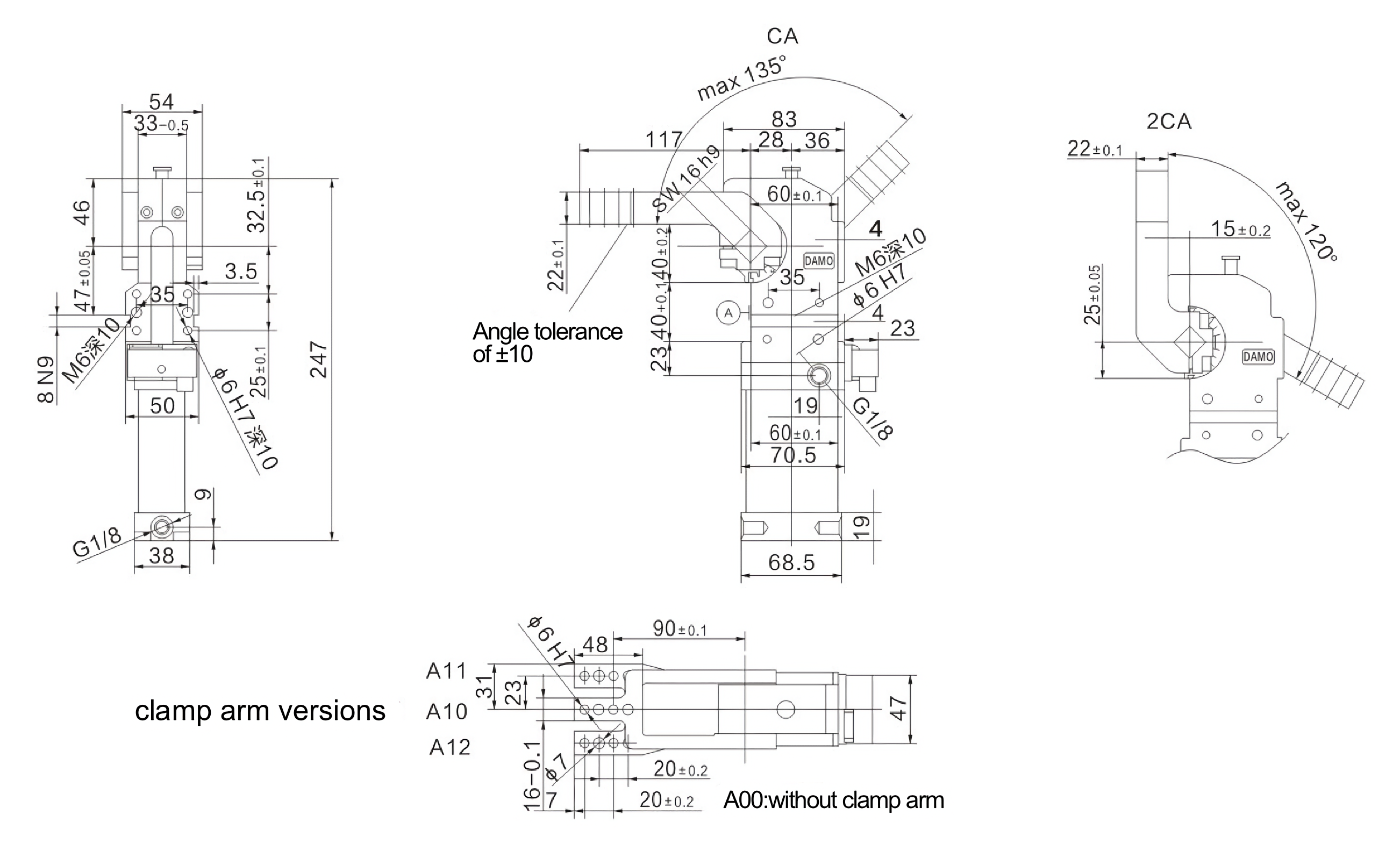 FTCA Technische Zeichnung Automations-Kraftspanner Größe 40
