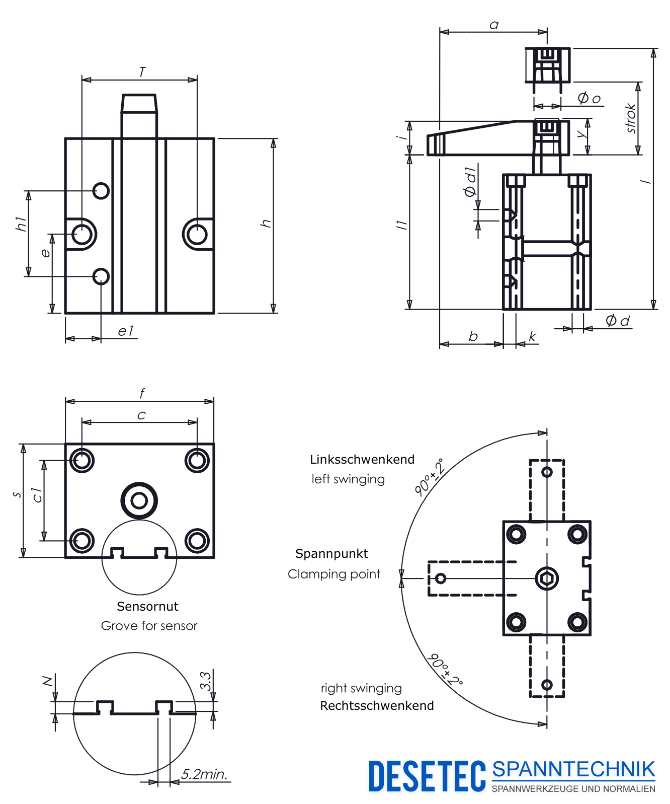 P20 Technical Drawing Swing clamp, pneumatic, block version