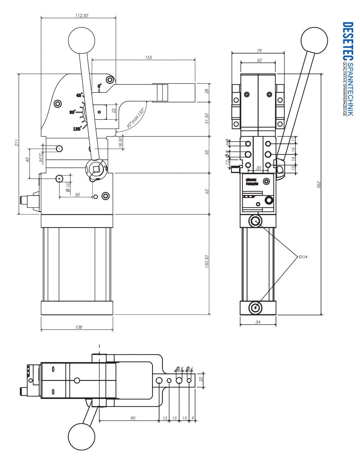 P32M Technische Zeichnung Automations-Kraftspanner mit Handhebel
