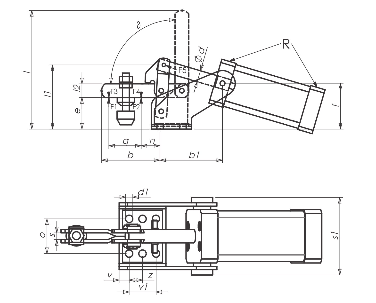 P52 Technical Drawing Pneumatic toggle clamp