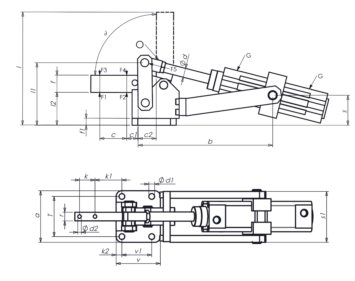 P60 Zeichnung Drawing Schwerer Pneumatikspanner