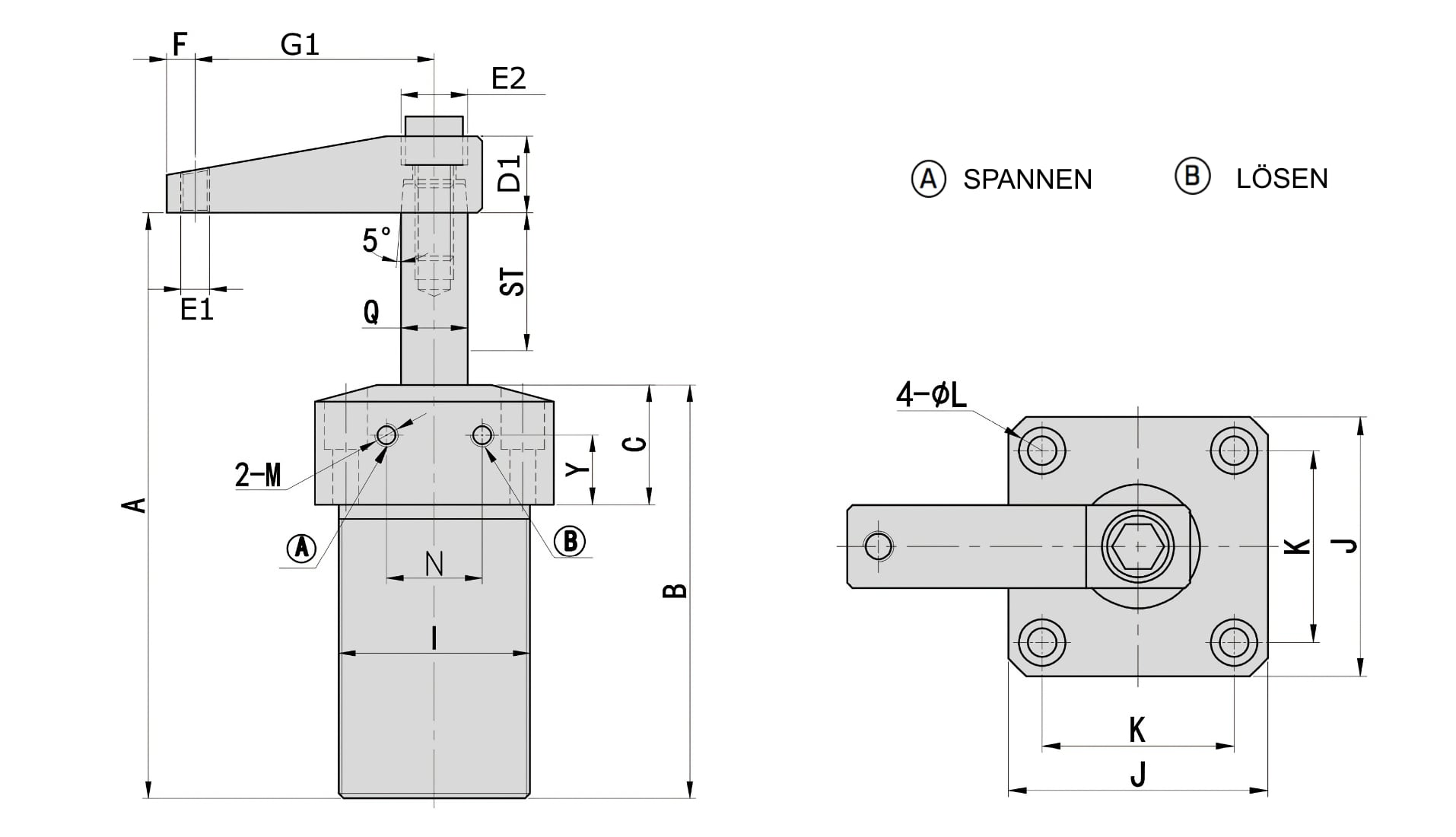 PSF-Zeichnung Pneumatischer Hebelspanner Flanschversion