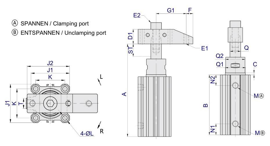 PSP-Technische Zeichnung pneumatischer Schwenkspanner Profilversion