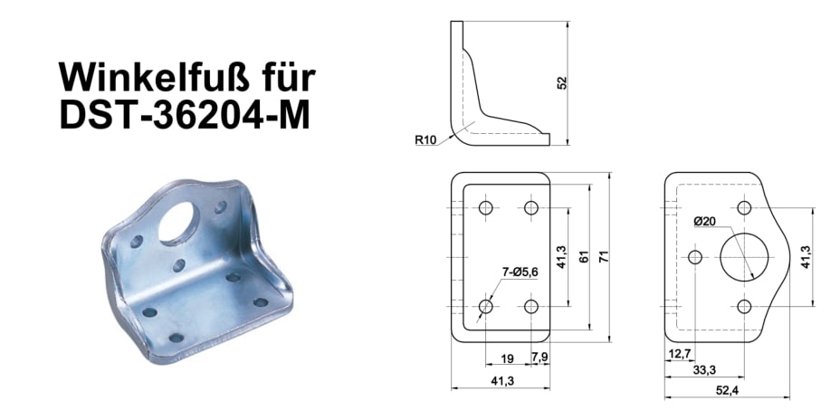 DST-36204-M Montagewinkel-Winkelfuss für Schubstangenspanner Einbauversion bzw. Einschraubversion