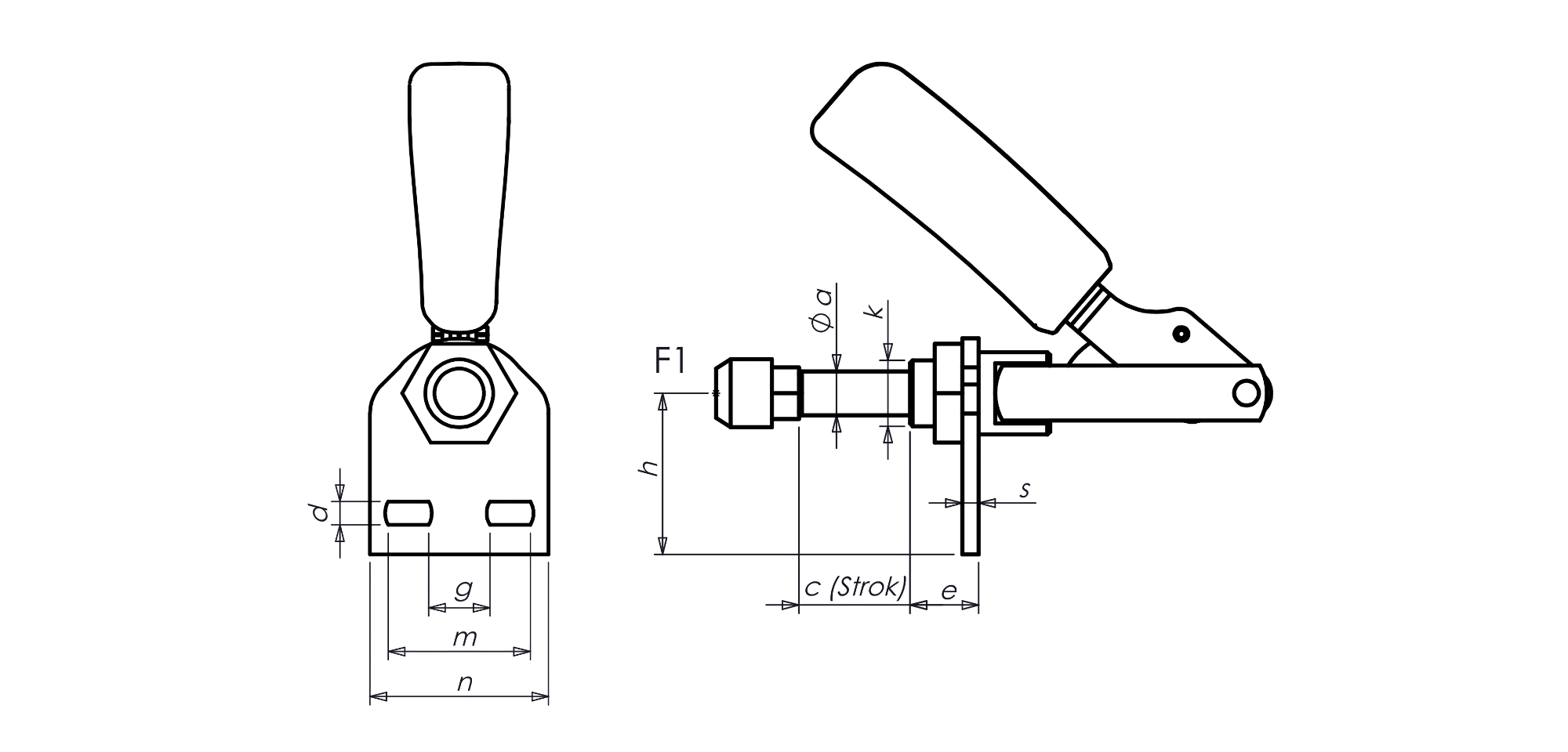 M60 Technical Drawing Push-pull type toggle clamp with vertical mounting base