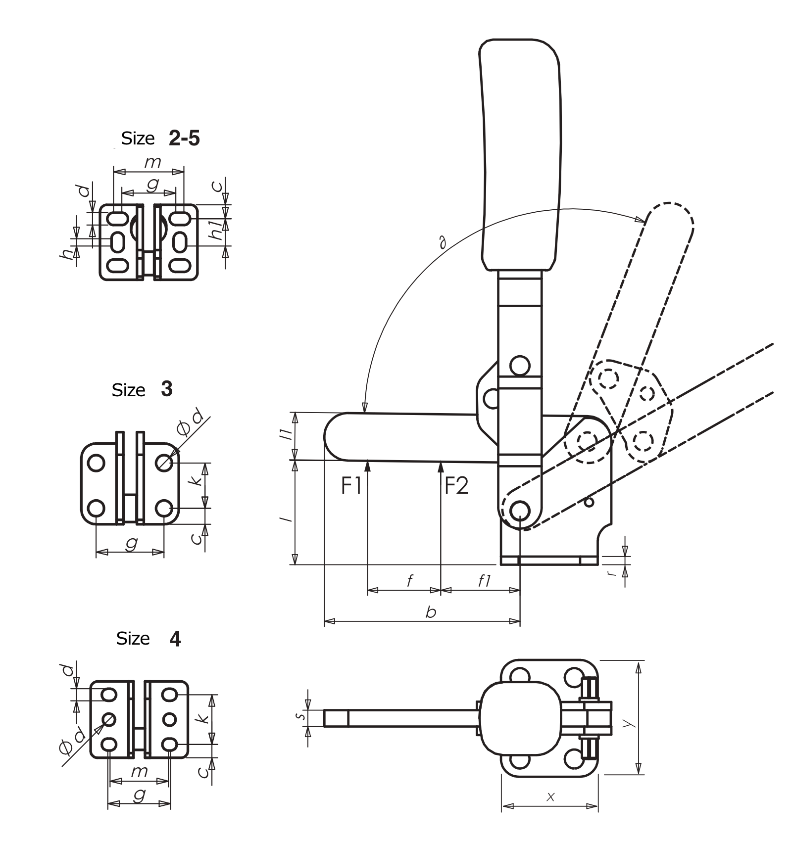 M10L Vertical toggle clamp with horizontal base and solid clamping arm drawing and datasheet