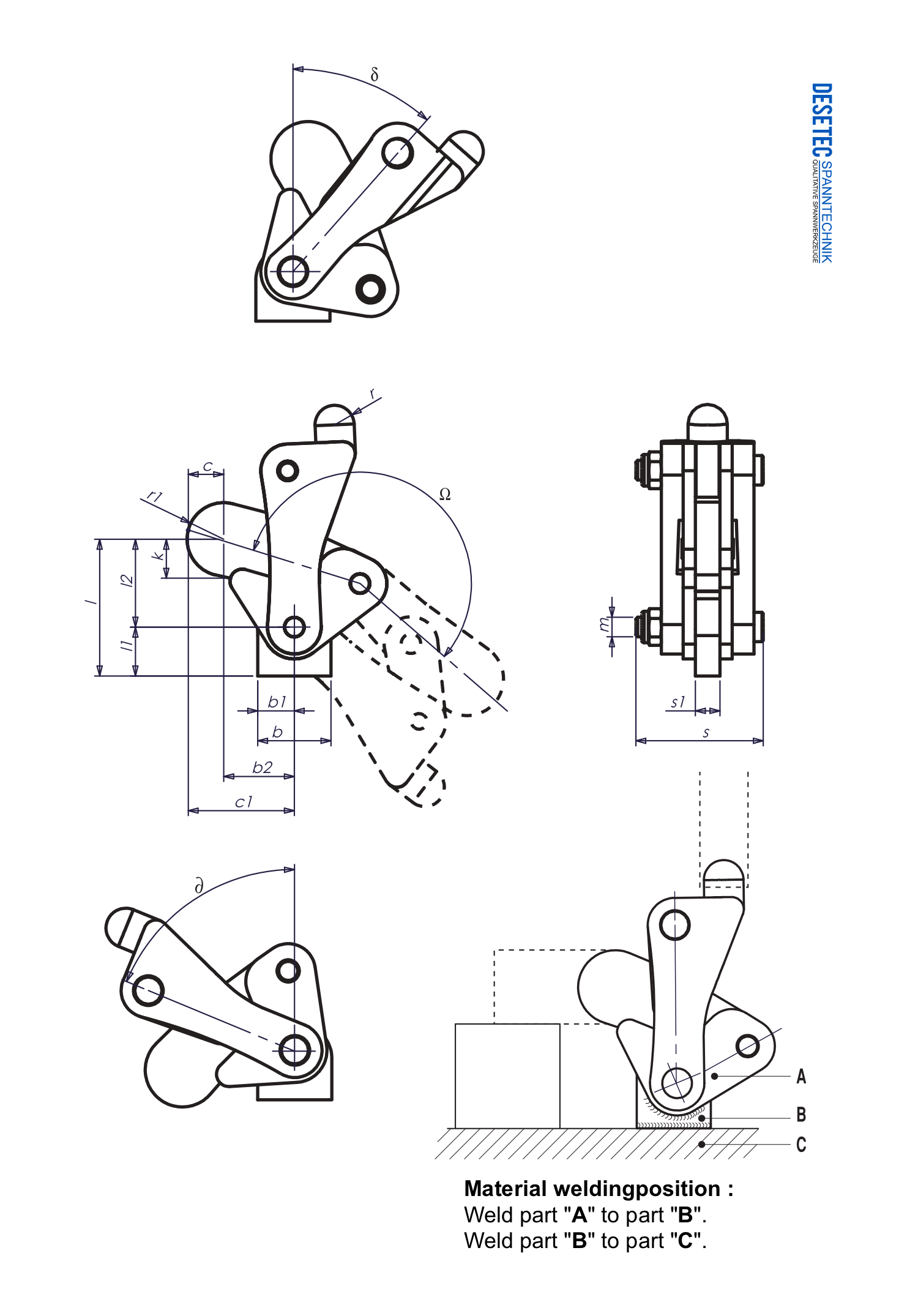 M30 Technical drawing Datasheet Modular clamp with swivelling foot