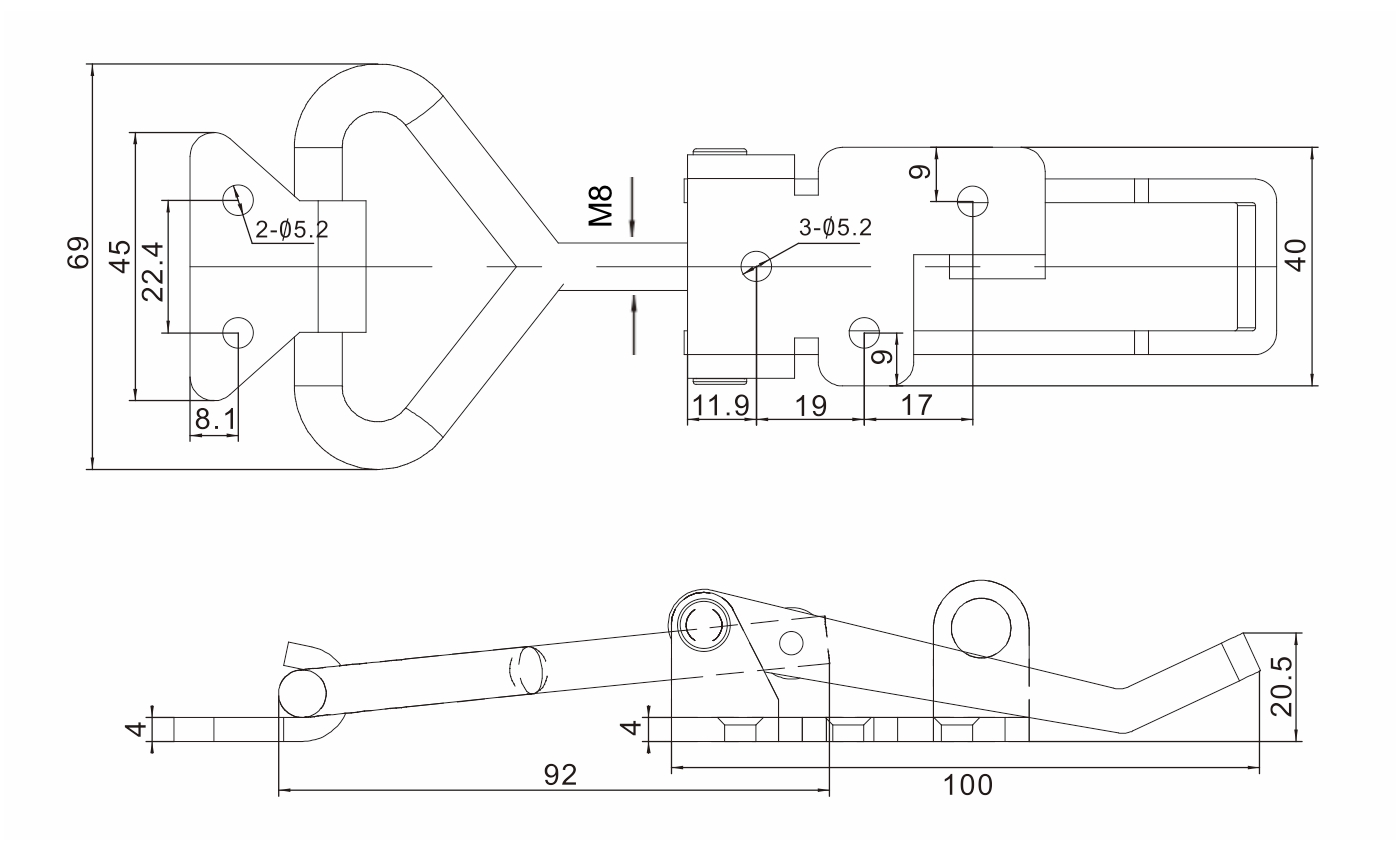 4003 Technische Zeichnung Verschlussspanner einstellbar mit Schlossoese für Sicherung