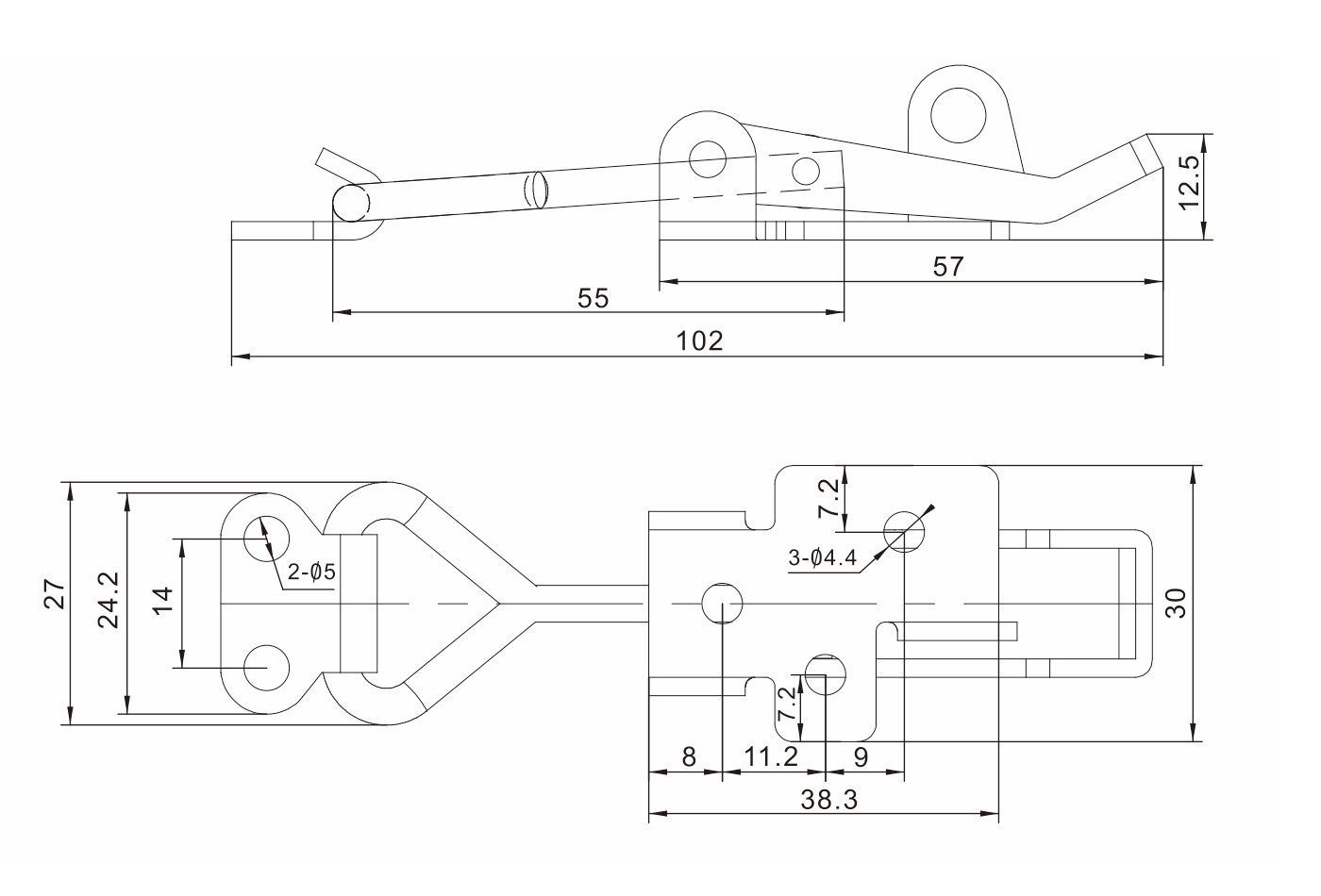 40011 Technische Zeichnung Verschlussspanner einstellbar mit Schlossoese für Sicherung