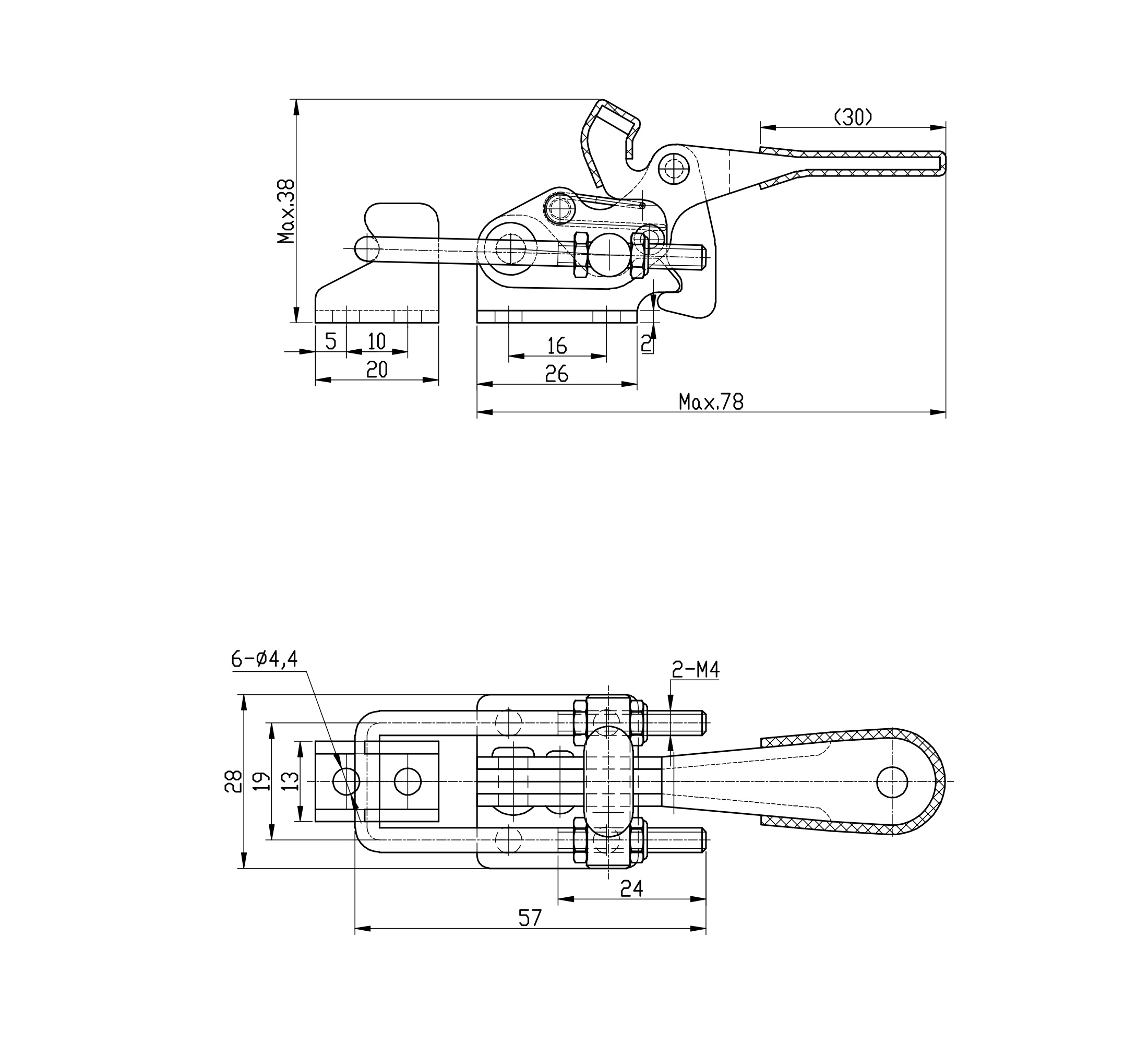 DST-40323-R Latch type toggle clamp, horizontal U-hook 1630N