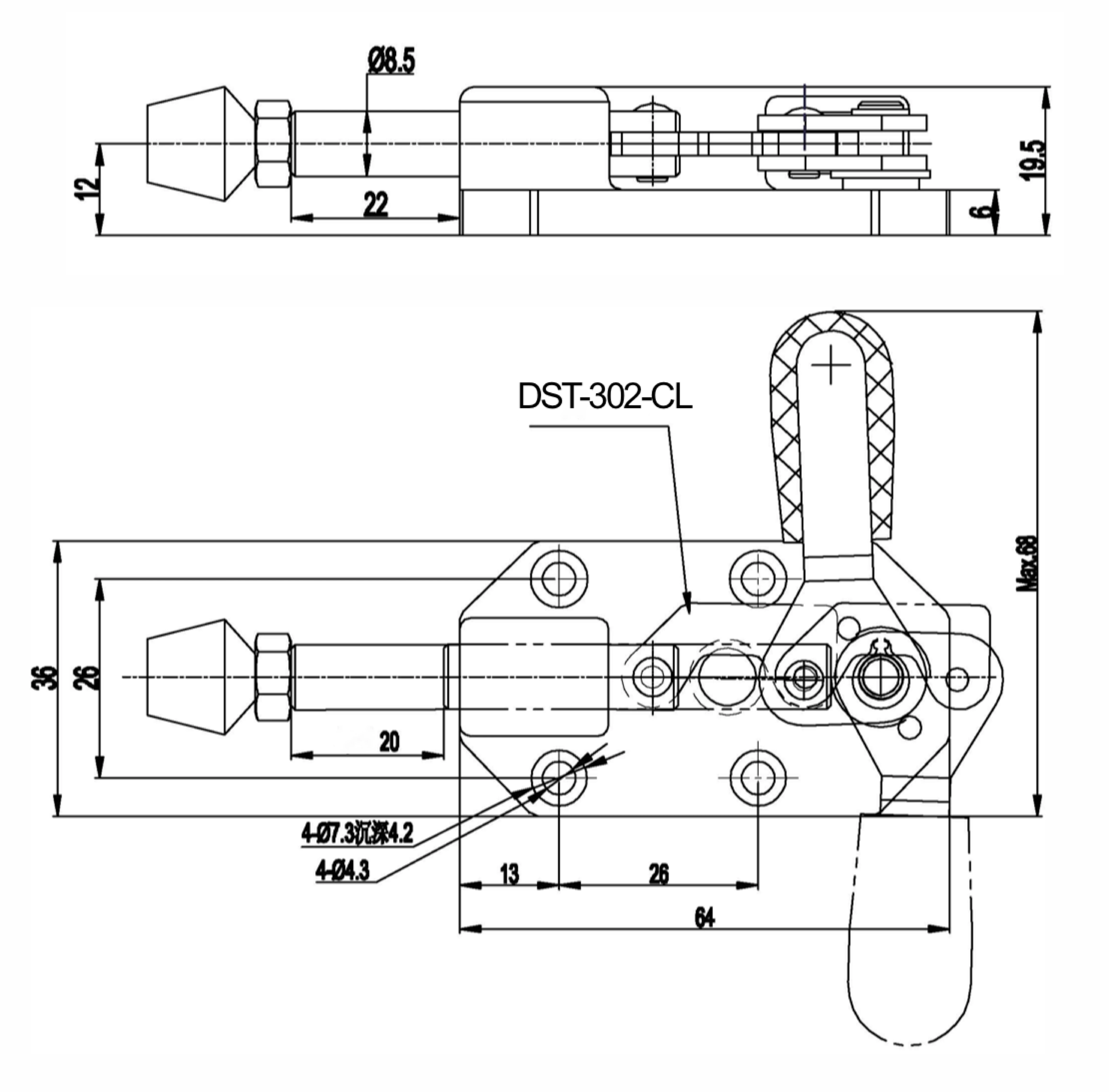 Zeichnung DST-302-CR Mini-Schubstangenspanner 820N