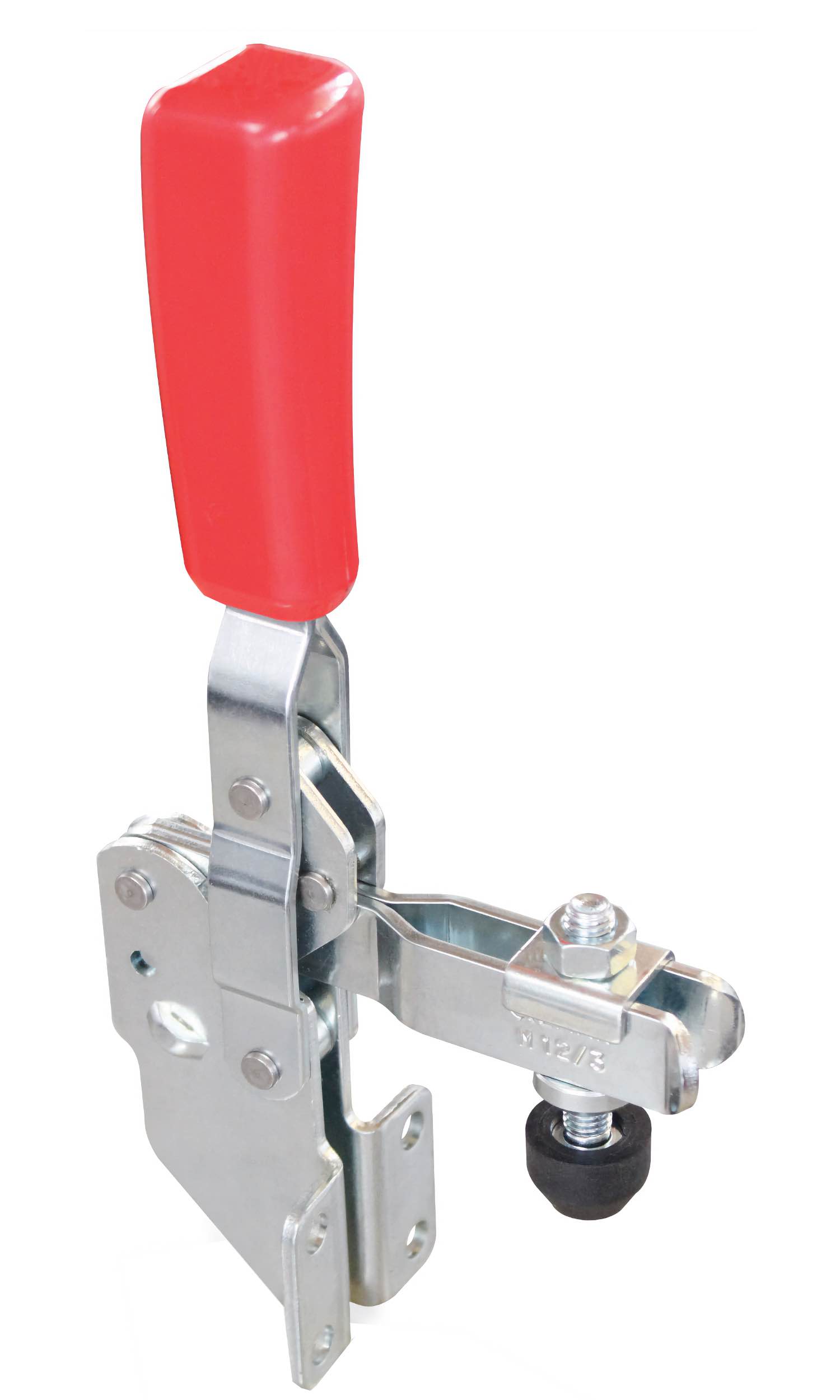 M12 Senkrechtspanner mit offenem Haltearm und Winkelfuss