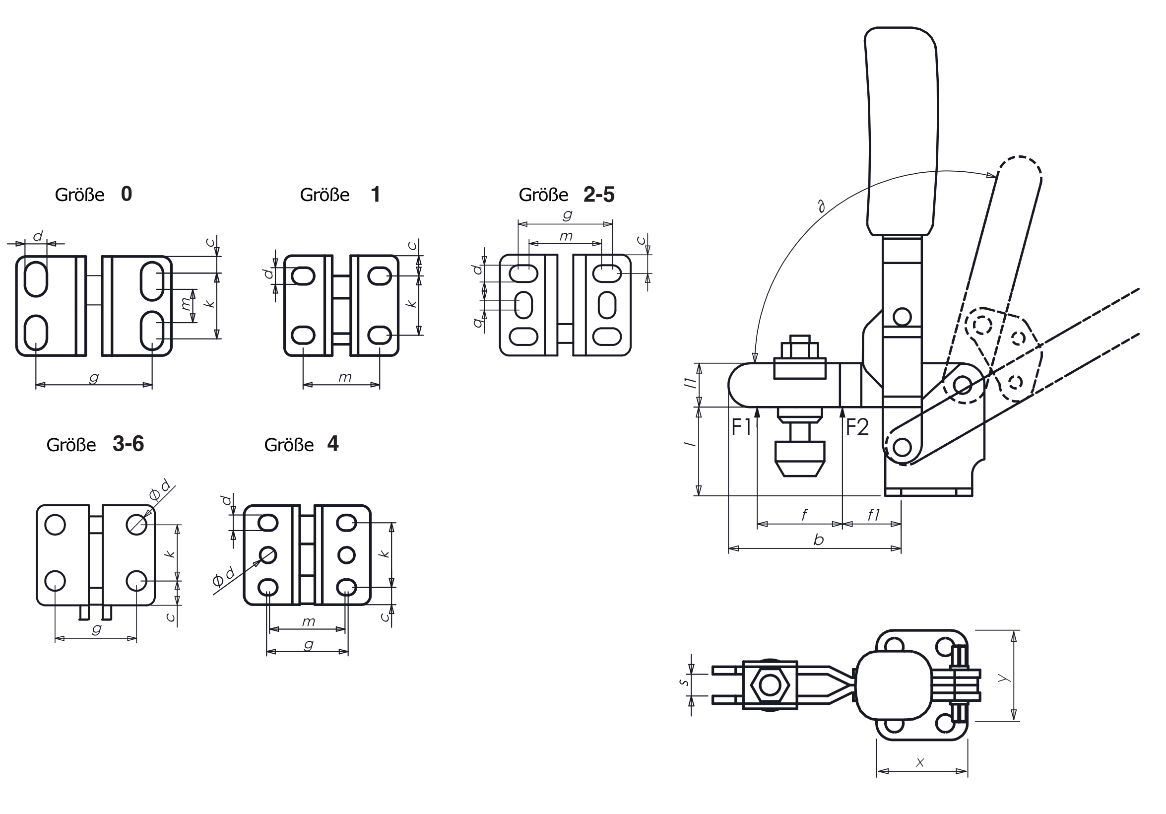 M10S Senkrechtspanner mit waagrechtem Fuß und Sicherheitsverriegelung Technische Zeichnung