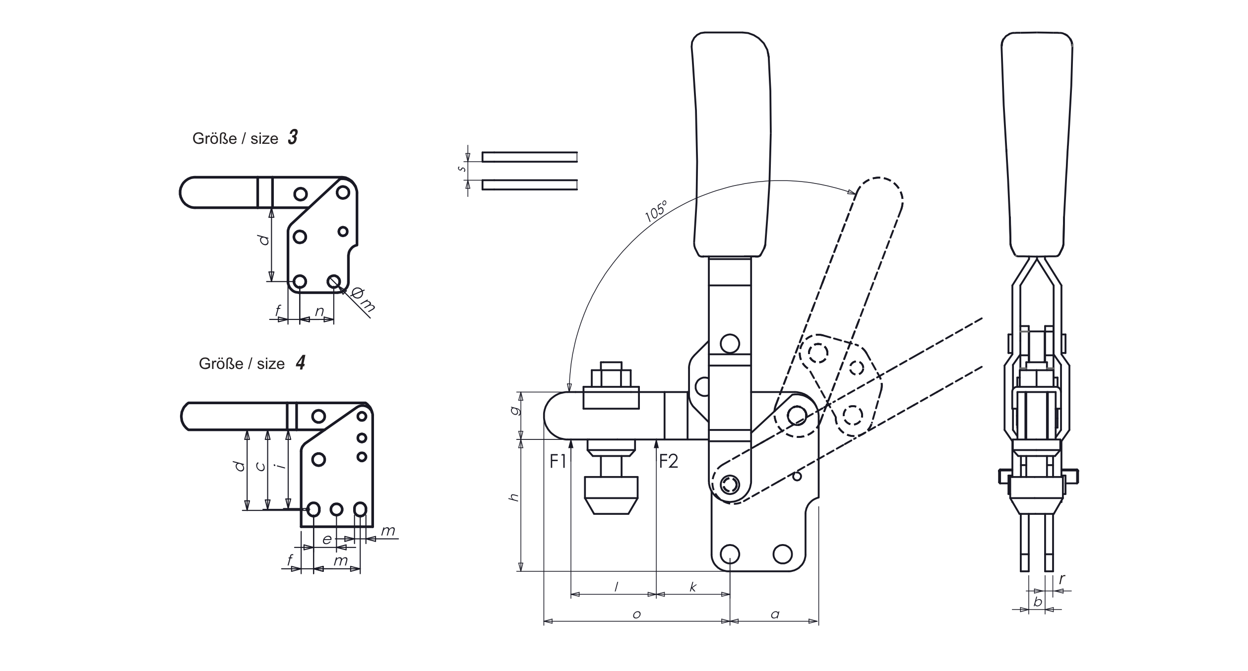 M11S Senkrechtspanner mit senkrechtem Fuß und Sicherheitsverriegelung Technische Zeichnung