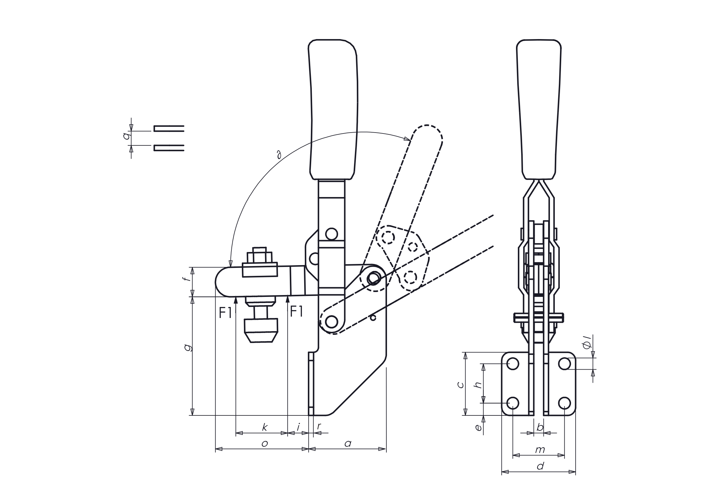 M12S Senkrechtspanner mit Winkelfuss und Sicherheitsverriegelung Technische Zeichnung