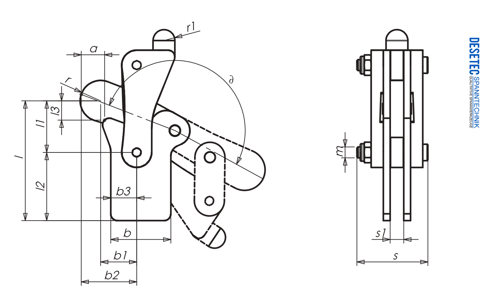M32 Technische Zeichnung Modulspanner schweissbar mit senkrechtem Fuss