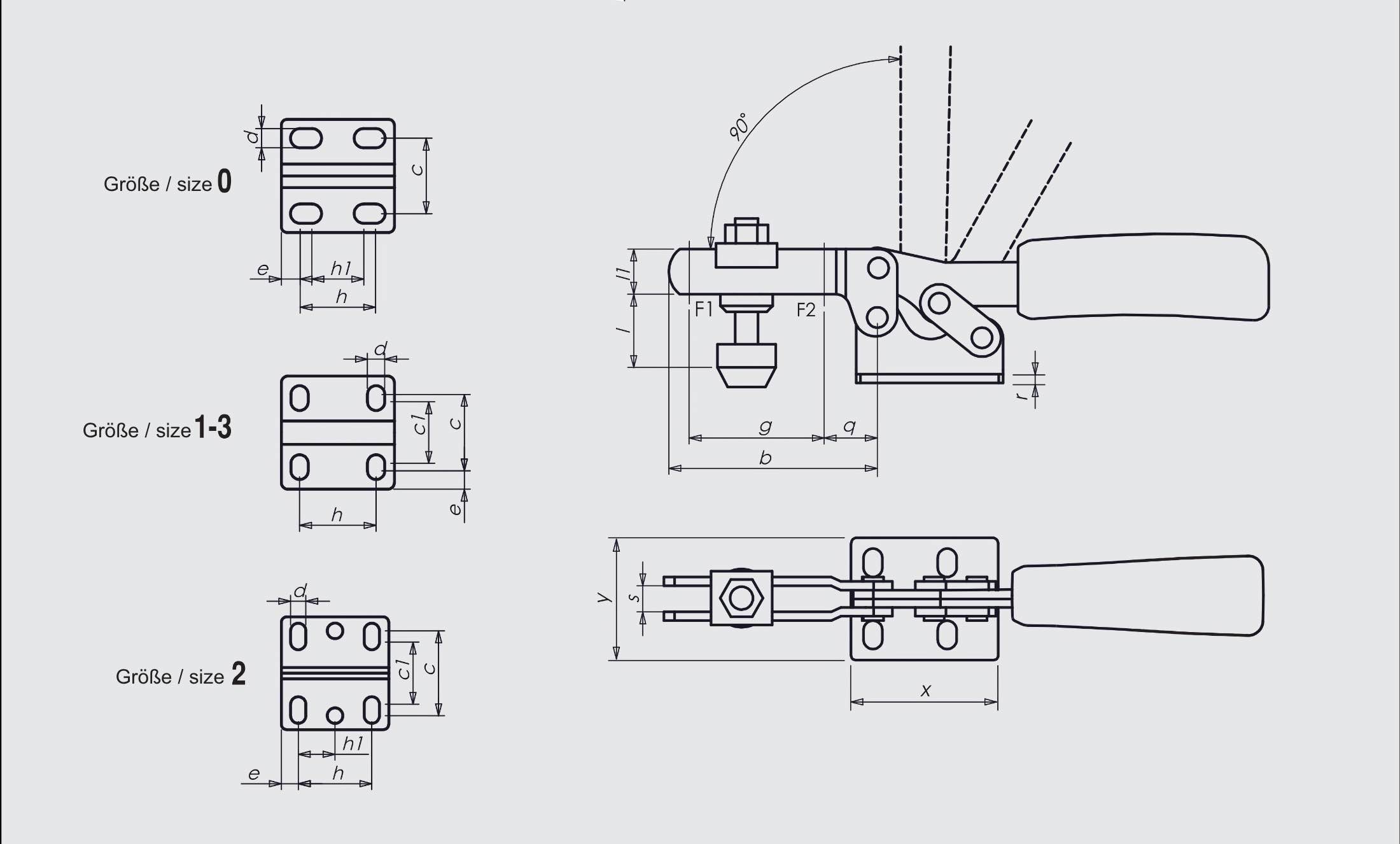 M20P Waagrechtspanner mit waagrechtem Fuß nicht rostend, Edelstahlausführung Technische Zeichnung