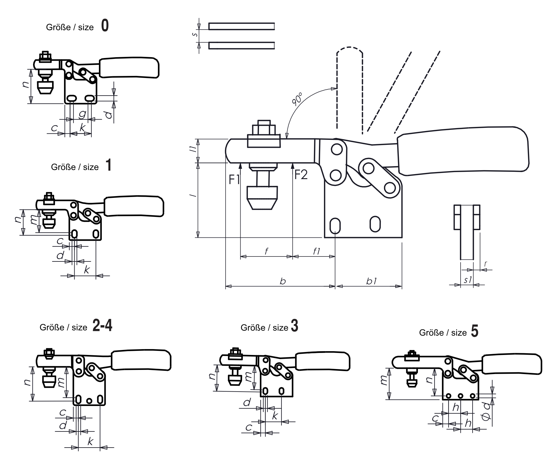 M21 Waagrechtspanner mit senkrechtem Fuss und offenem Haltearm Technische Zeichnung