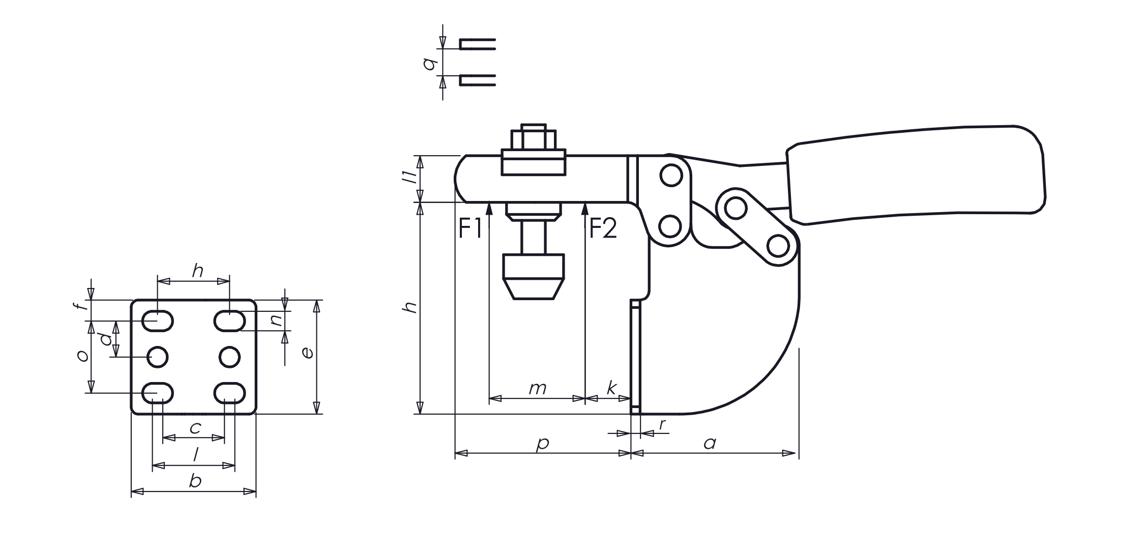 M22S Waagrechtspanner mit Winkelfuß und Sicherheitsverriegelung Technische Zeichnung